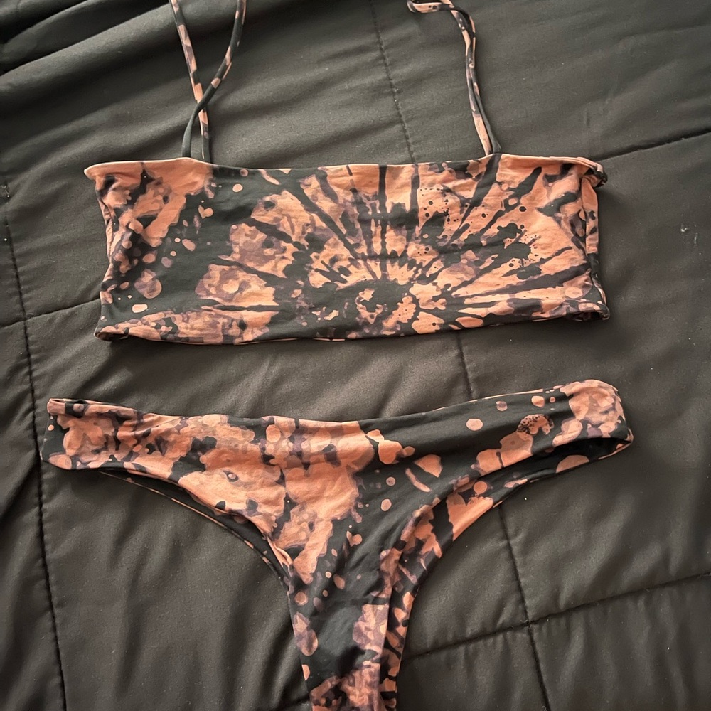 Tie-Dye Bikini Set - Black and Brown - Picture 1 of 3